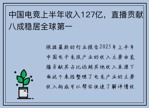 中国电竞上半年收入127亿，直播贡献八成稳居全球第一